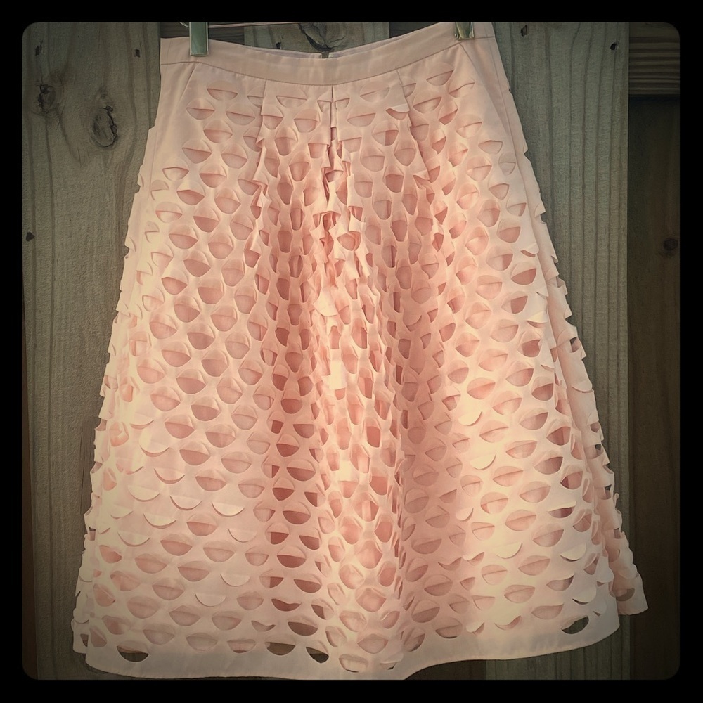 j. crew // lasercut circle a-line midi skirt pink